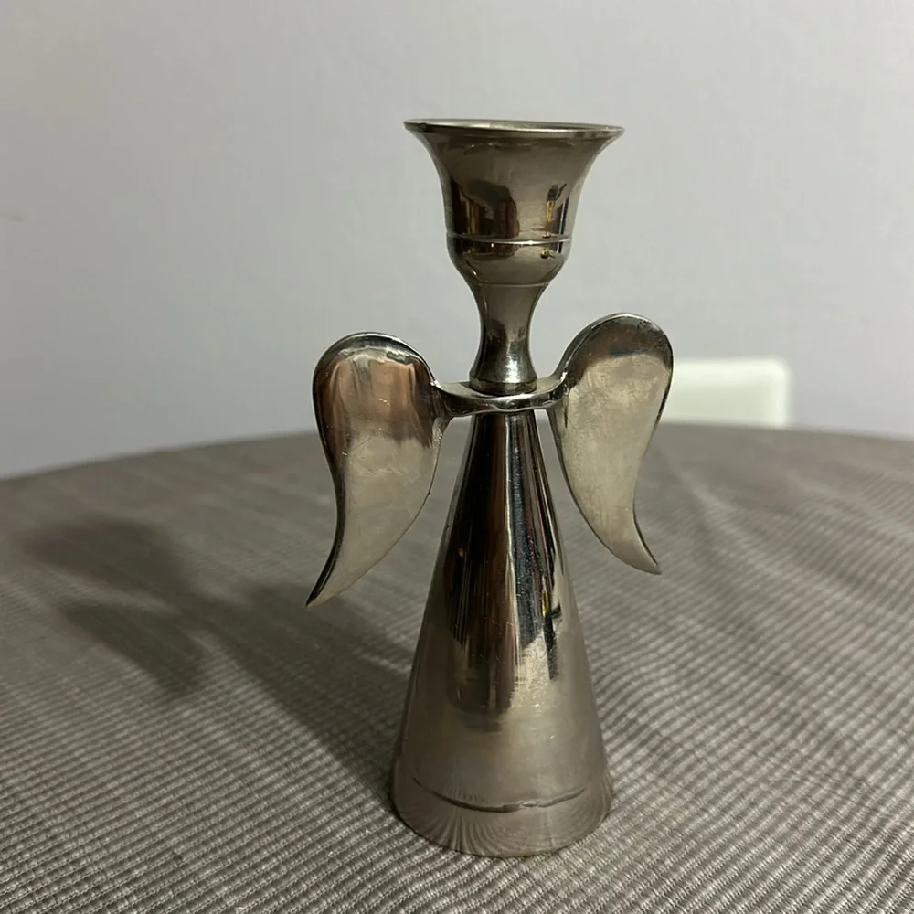 Silver angel taper candle holder 5” tall